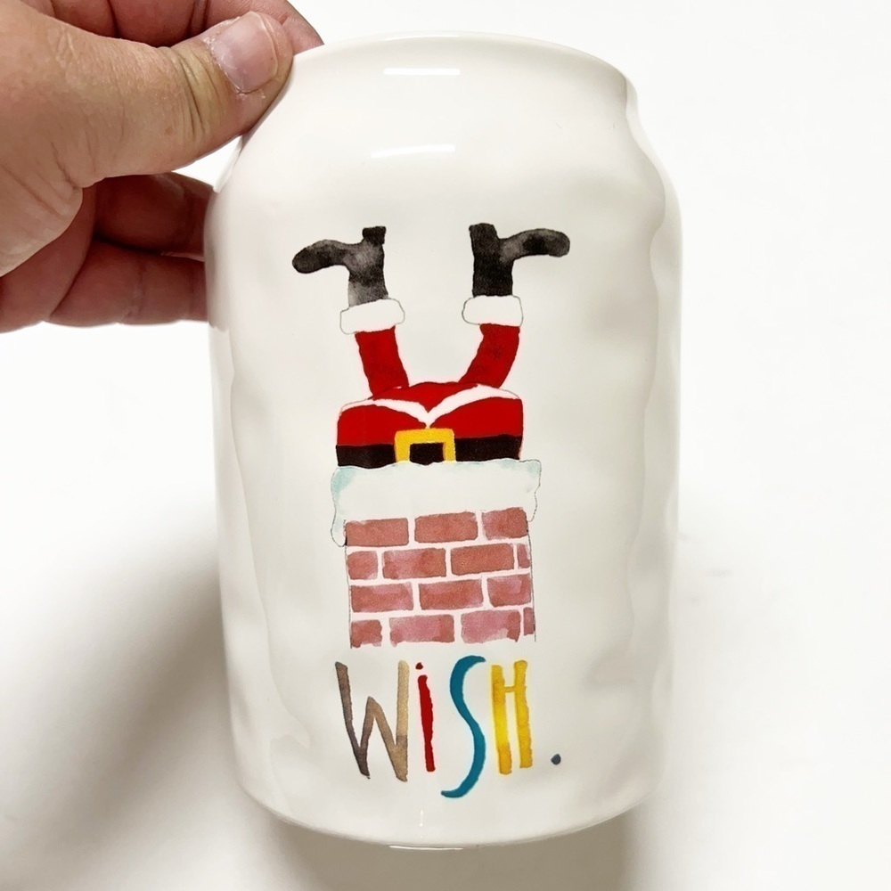 Rae Dunn RARE Cream Dimpled Santa Down Chimney WISH Christmas Canister No Lid - Picture 2 of 6
